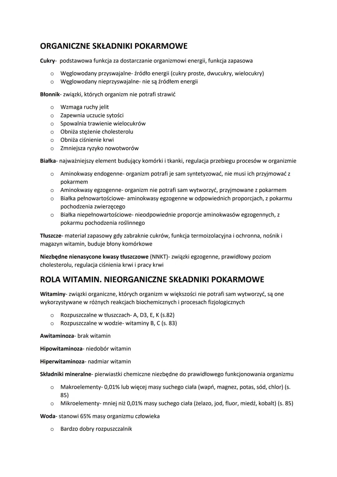 ORGANICZNE SKŁADNIKI POKARMOWE
Cukry- podstawowa funkcja za dostarczanie organizmowi energii, funkcja zapasowa
o Węglowodany przyswajalne- ź