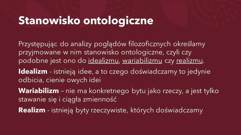 PODSTAWY
FILOZOFII DYSCYPLINY
FILOZOFICZNE
Podział podstawowy ONTOLOGIA/METAFIZYKA ONTOLOGIA/METAFIZYKA
Metafizyka - to co poza fizyką, poza