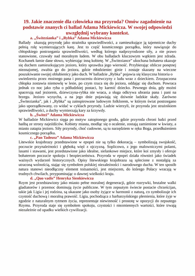 PYTANIA JAWNE
„ROMANTYCZNOŚĆ” ORAZ WYBRANE
BALLADY ADAMA MICKIEWICZA
18. Świat ducha a świat rozumu. Omów zagadnienie na podstawie
„Romantyc