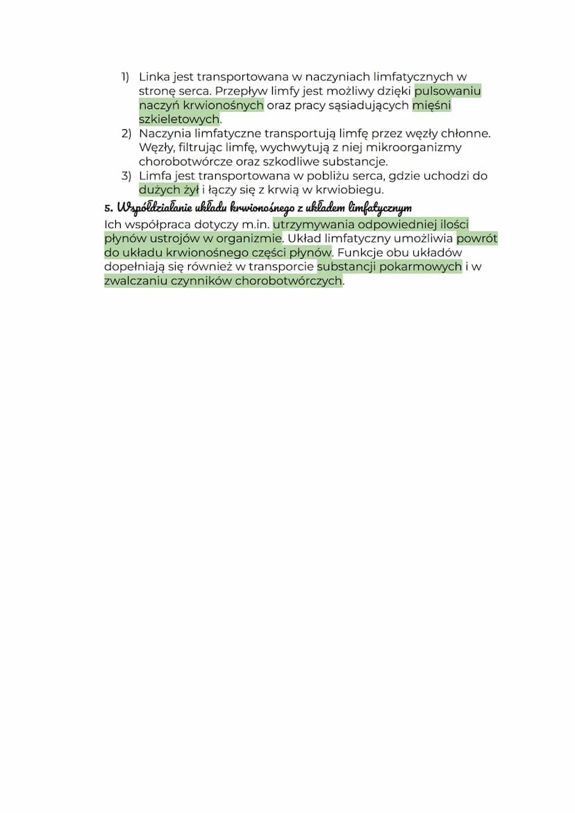 Uklad limfatyczny
1. Funkcje układu limfatycznego
● Ochrona organizmu przed drobnoustrojami chorobotwórczymi
oraz szkodliwymi substancjami,
