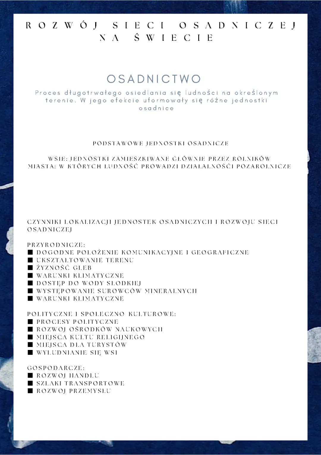 rozwój sieci osadniczej na świecie 