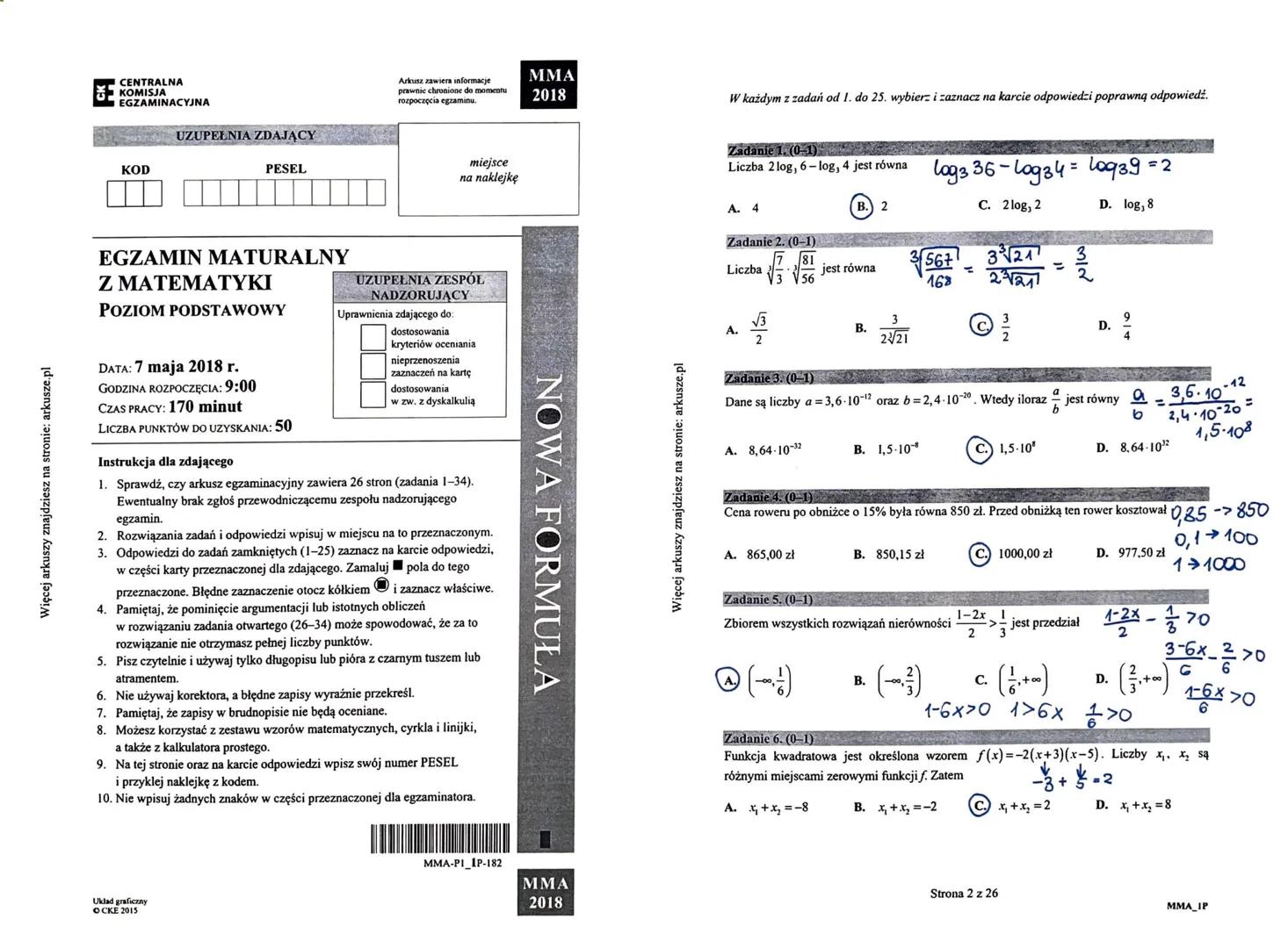 Więcej arkuszy znajdziesz na stronie: arkusze.pl
CENTRALNA
KOMISJA
EGZAMINACYJNA
KOD
UZUPEŁNIA ZDAJĄCY
PESEL
EGZAMIN MATURALNY
Z MATEMATYKI
