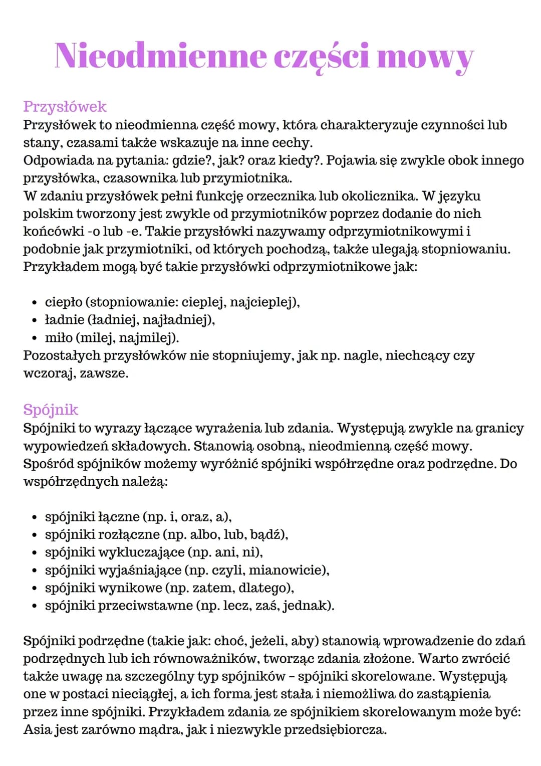 Nieodmienne części mowy