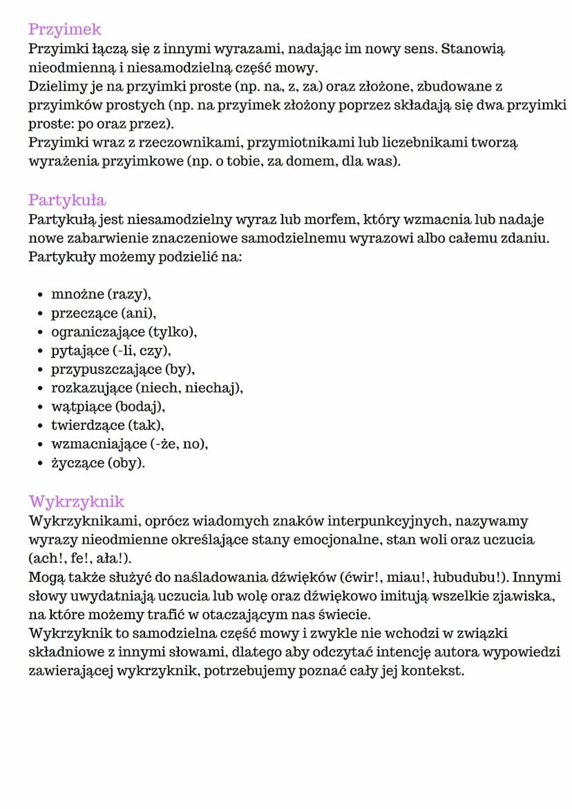 Nieodmienne części mowy
Przysłówek
Przysłówek to nieodmienna część mowy, która charakteryzuje czynności lub
stany, czasami także wskazuje na