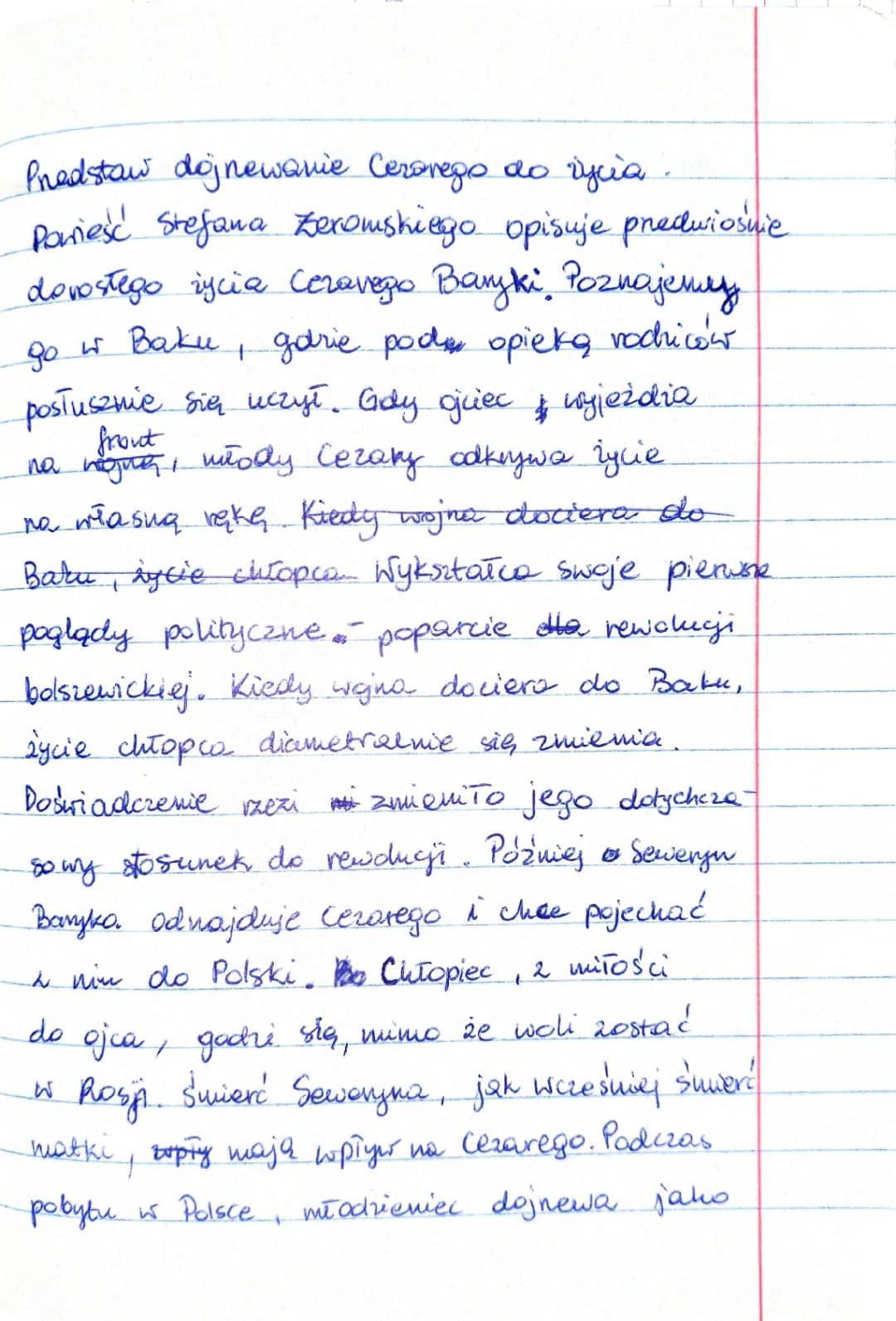Etapy dojrzewania Cezarego Baryki i jego przemiana w Przedwiośniu - charakterystyka bohatera