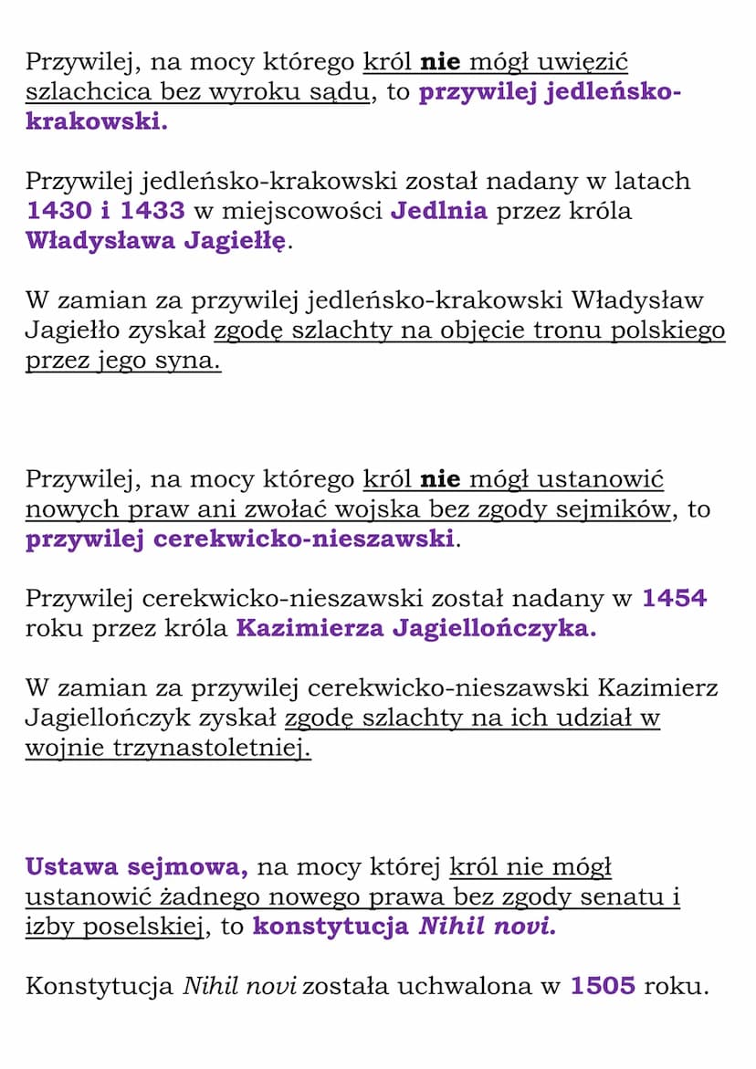 Przywileje szlacheckie
W XIV i XV wieku rycerstwo przekształciło się w
szlachtę.
Głównym źródłem dochodów szlachty nie były wyprawy
wojenne,