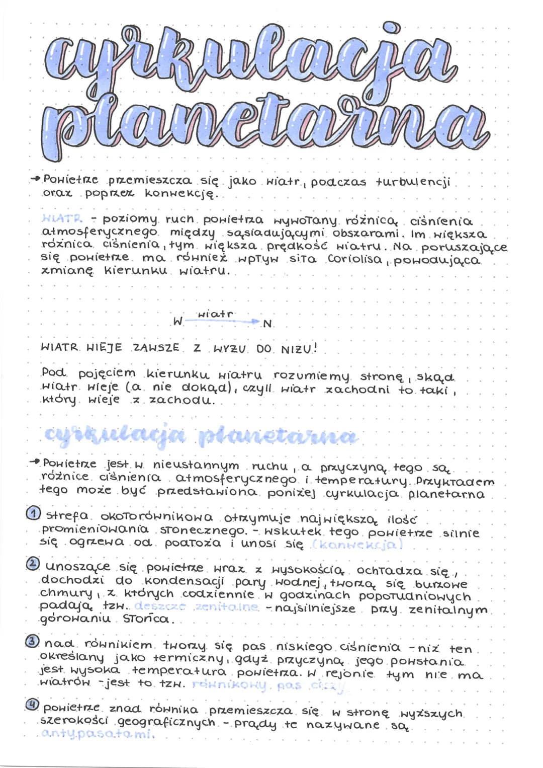 cyrkulacja
planctarna
→Powietrze przemieszcza się jako wiatr, podczas turbulencji.
orax poprzez konwekcję..
HIATR = poziomy ruch powietrza w