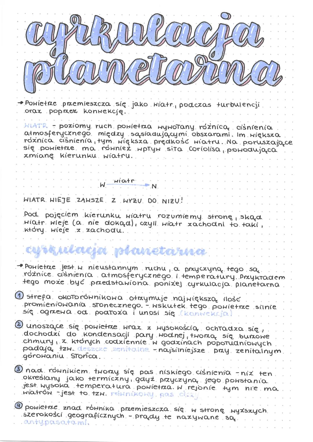 cyrkulacja
planctarna
→Powietrze przemieszcza się jako wiatr, podczas turbulencji.
orax poprzez konwekcję..
HIATR = poziomy ruch powietrza w