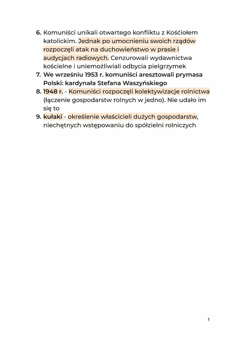 Polska w czasach stalinizmu:
1. W Szklarskiej Porębie odbyła się konferencja
przywódców komunistycznych. Władysław Gomułka
opowiedział się n