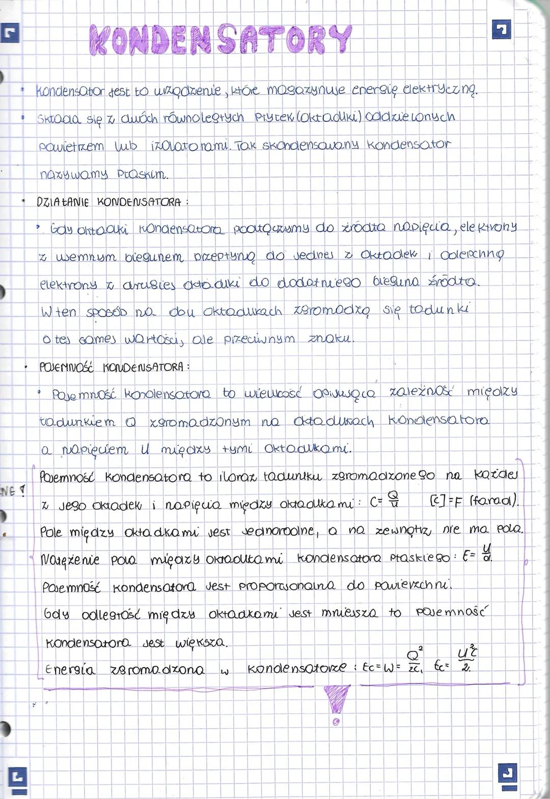 .
• Kondensator jest to urządzenie, które magazynuje energię elektryczing.
Składa się z dwóch równolestych płytek (Oktadki) oddzielonych
pow