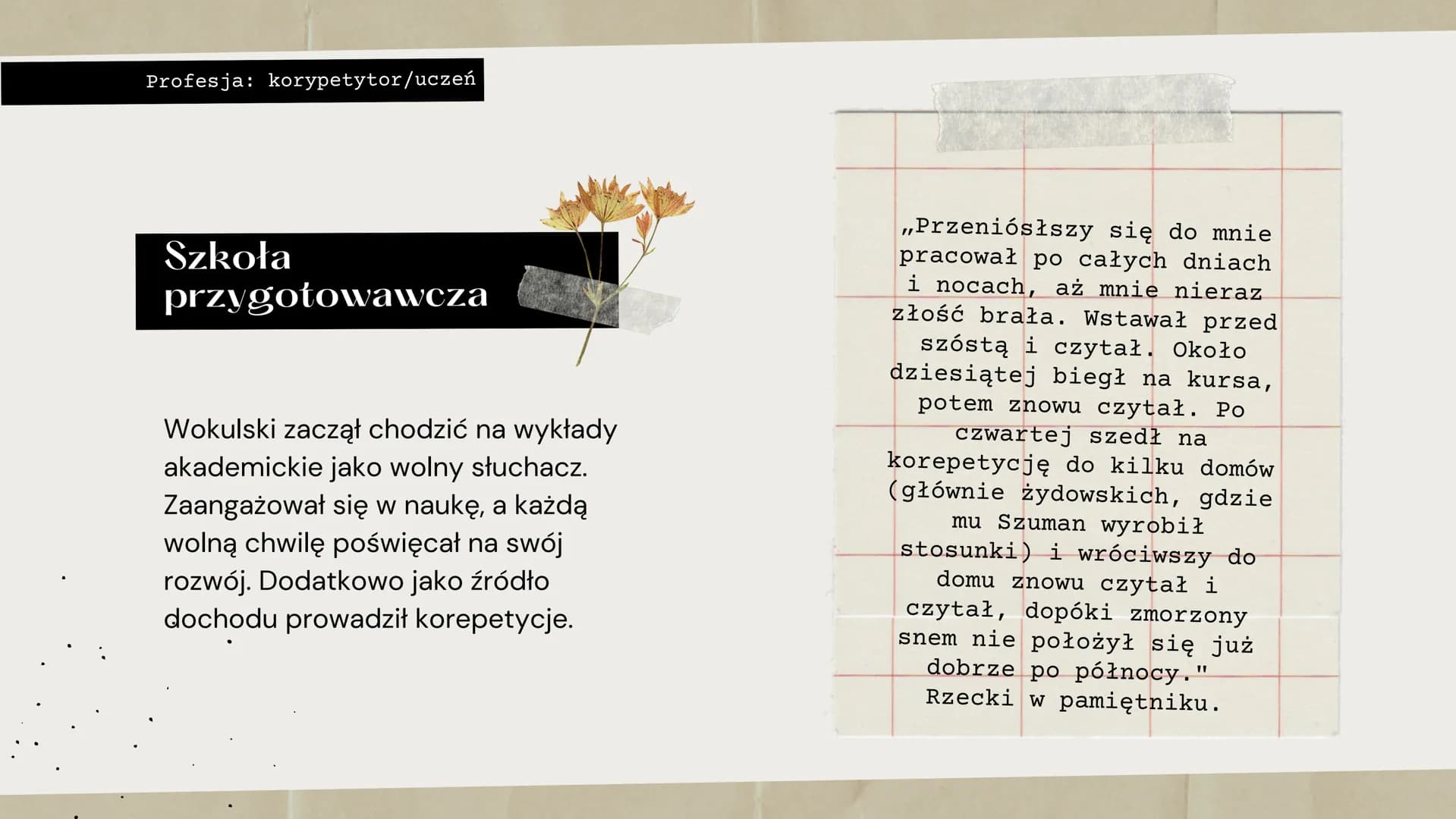 Dzieje
Stanisława
Wokulskiego Program zajęć
1
2
3
O bohaterze
Młodość
U Hopfera
4 Powstanie styczniowe i zesłanie
5
6
Po powrocie z zesłania