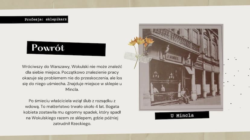 Dzieje
Stanisława
Wokulskiego Program zajęć
1
2
3
O bohaterze
Młodość
U Hopfera
4 Powstanie styczniowe i zesłanie
5
6
Po powrocie z zesłania