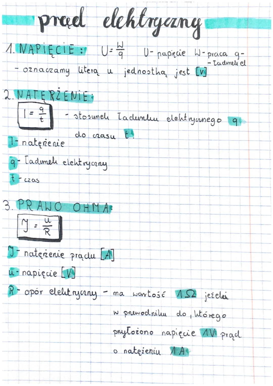 prad elektryczny
1. NAPIĘCIE: U= 4 U-papięcie W- praca 9-
-Tadimeli el
oznaczamy litera u jednostha jest [v]
2. NATERZENIE:
1 = ²/1/2
9
1- n