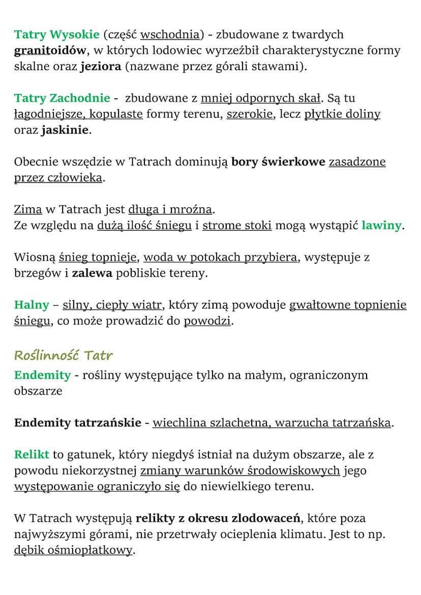 Tatry
Środowisko przyrodnicze Tatr
Tatry - najwyższe pasmo górskie Polski - są częścią Karpat.
Grzbiety górskie - wysokie, mocno wydłużone w