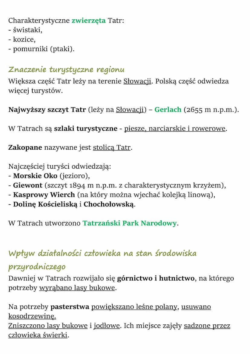 Tatry
Środowisko przyrodnicze Tatr
Tatry - najwyższe pasmo górskie Polski - są częścią Karpat.
Grzbiety górskie - wysokie, mocno wydłużone w