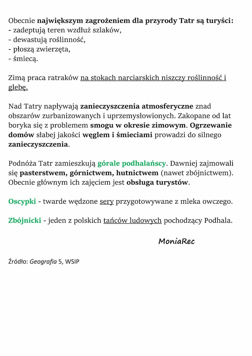 Tatry
Środowisko przyrodnicze Tatr
Tatry - najwyższe pasmo górskie Polski - są częścią Karpat.
Grzbiety górskie - wysokie, mocno wydłużone w