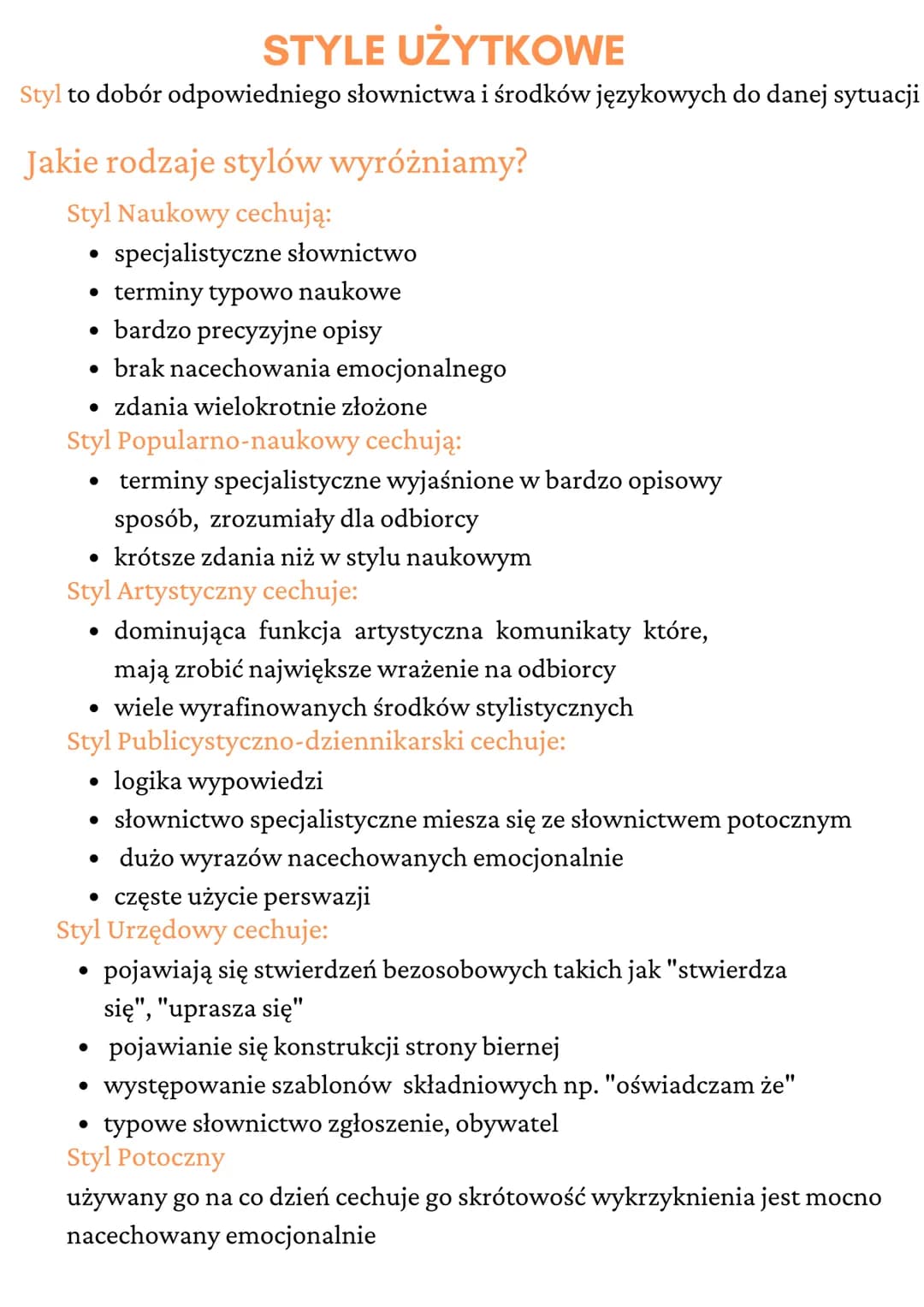 STYLE UŻYTKOWE
Styl to dobór odpowiedniego słownictwa i środków językowych do danej sytuacji
Jakie rodzaje stylów wyróżniamy?
Styl Naukowy c