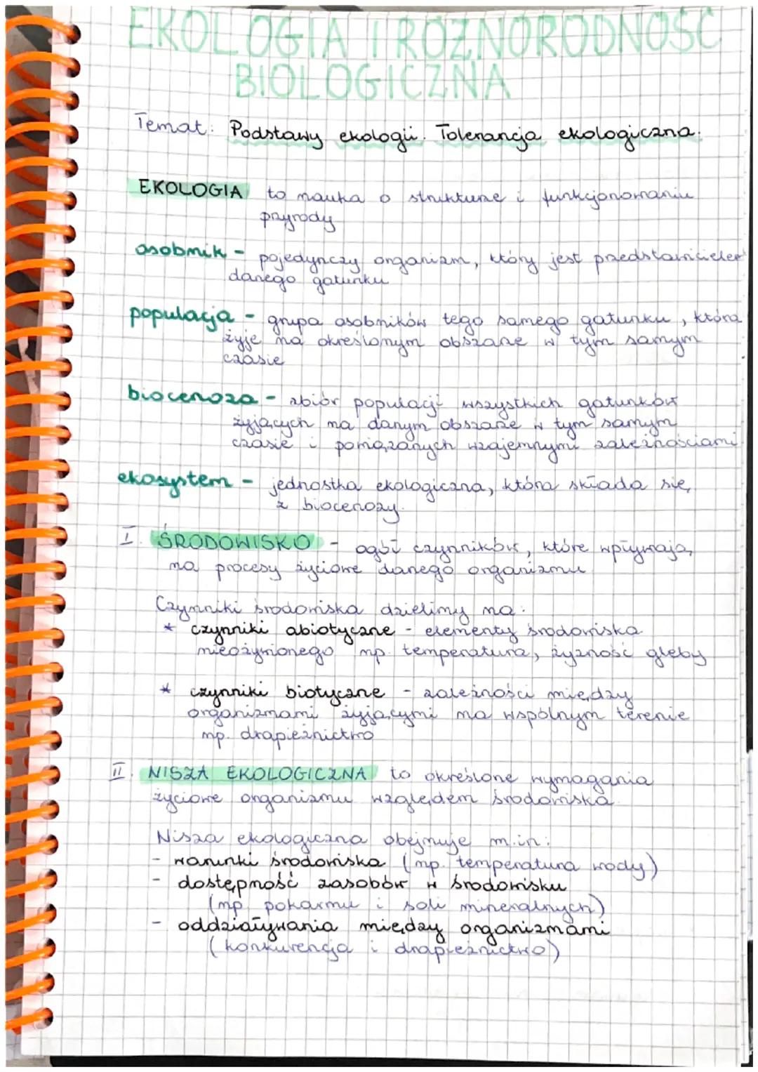 EKOLOGIA ROZNORODNOŚC
BIOLOGICZNA
Temat: Podstawy ekologi. Tolerancja ekologiczna.
funkcjonowaniu
EKOLOGIA to nauka o
payrody
osobmik - poje