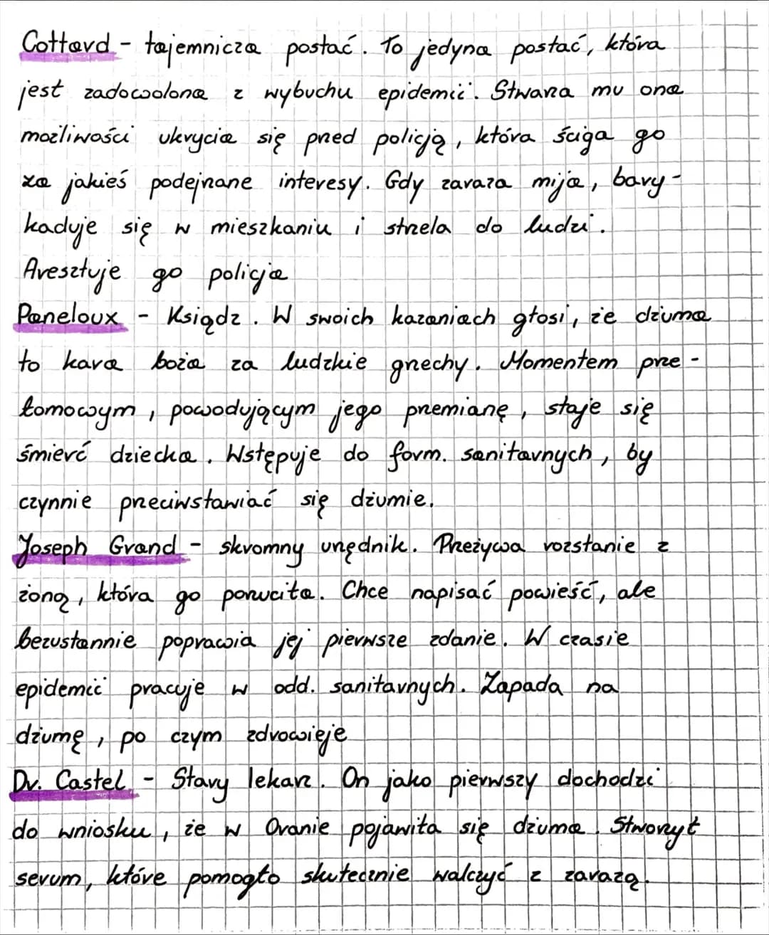 Dżuma
Albert Camus
• akcja vozgrywa się w latach 40. XX w. W Oranie,
nadmovskim mieście w
Algieric
bohaterowie
Bernard Rieux - główny bohate