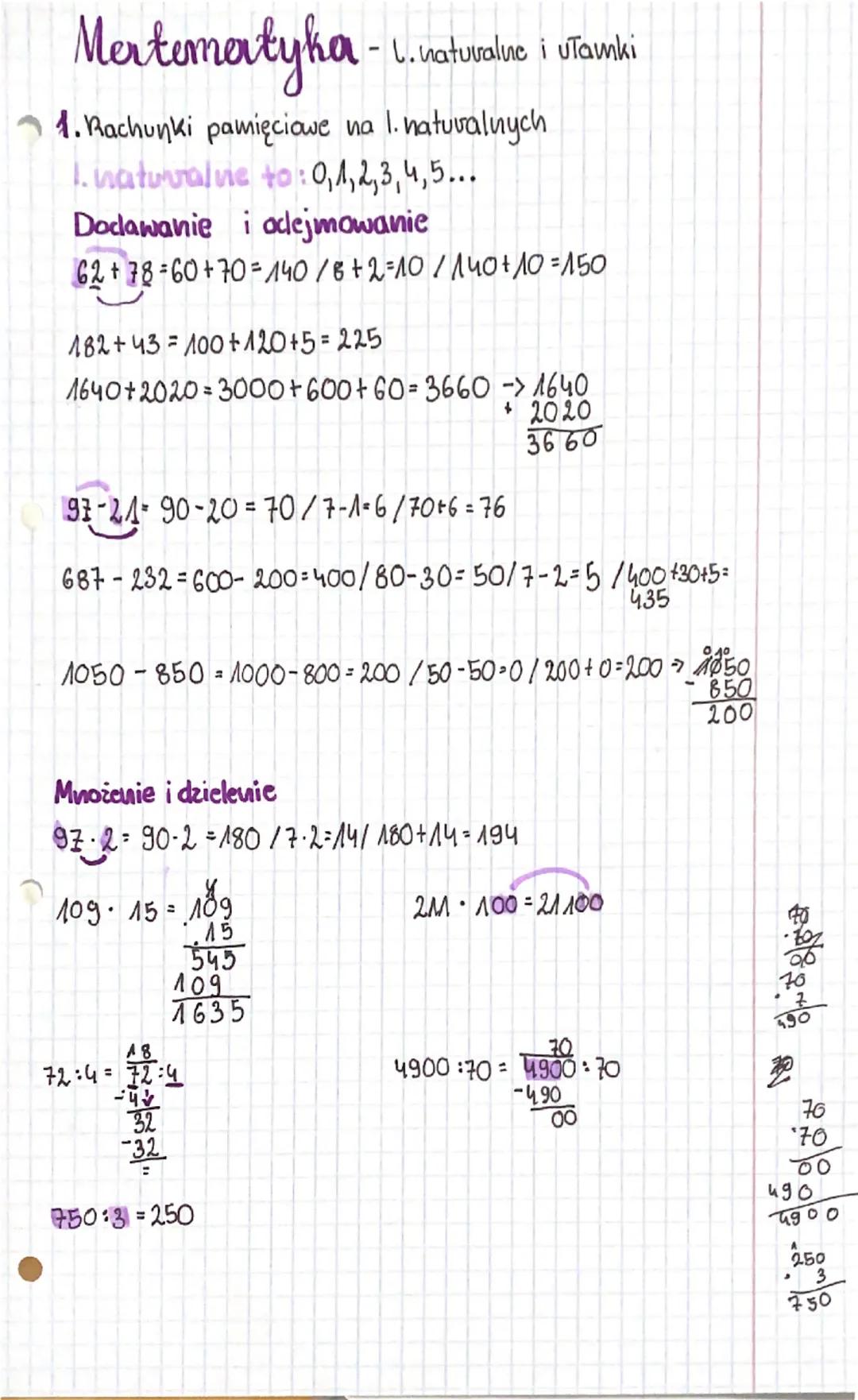 Mertematyka.
- L. naturalne i ułamki
1. Rachunki pamięciowe na 1. naturalnych
1. naturalvie to : 0,1,2,3,4,5...
Dodawanie i odejmowanie
62+7
