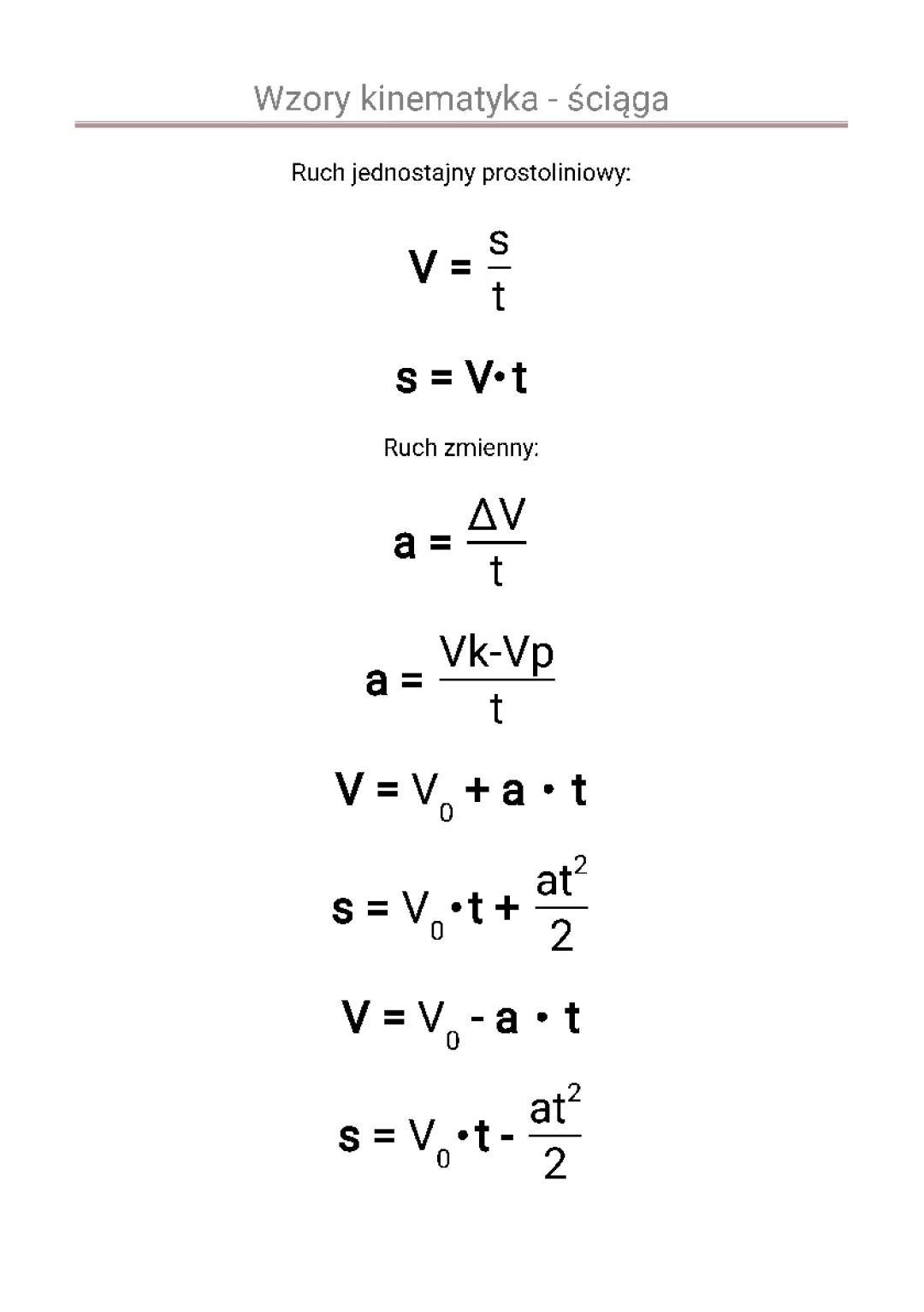 Wzory i zadania kinematyka - Ruch jednostajny i zmienny dla klasy 7