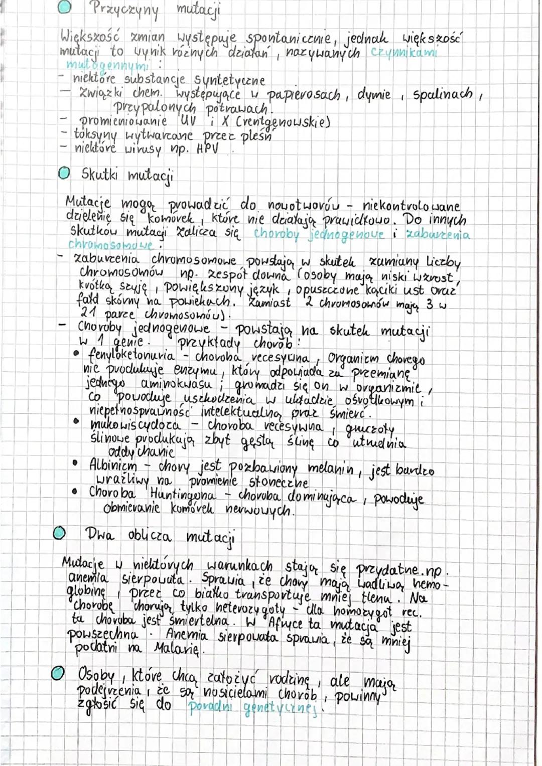 MUTACJE
1
Mutacja
O Rodzaje mutagi
mutacje genowe zmiana w kolejności, czyli sekvenci
nukleotydou. Powstają na skutek zmiany, wypadnięcia, l