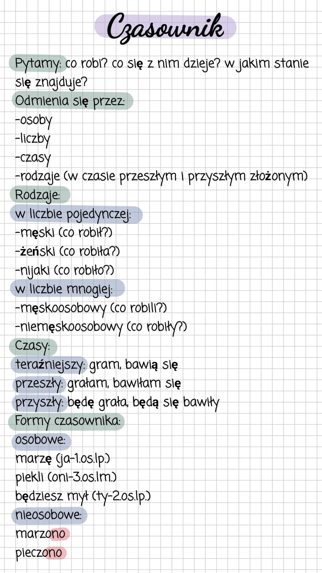 Czasownik, przymiotnik, rzeczownik, przysłówek