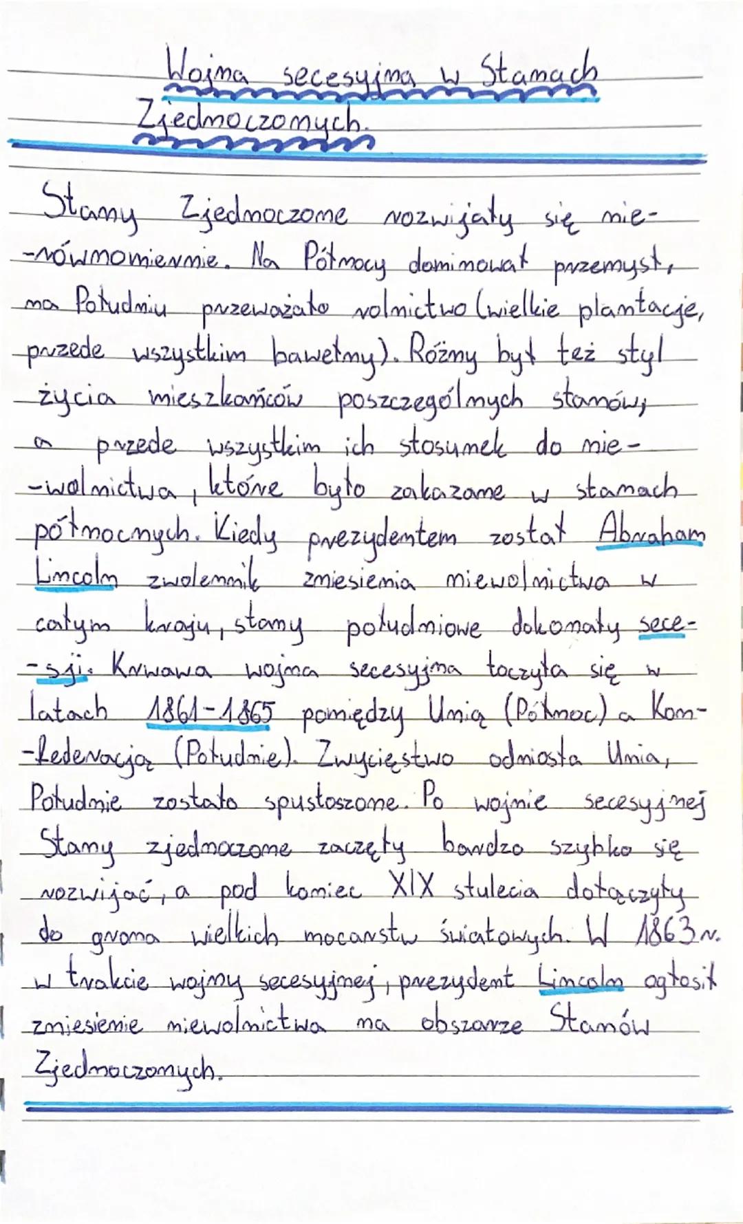 Wojna secesyjna w Stamach
Zjednoczonych.
Stany Zjednoczome Nozwijały się mie-
-Nównomiernie. Na Półmocy dominowat przemyst,
Południu przeważ