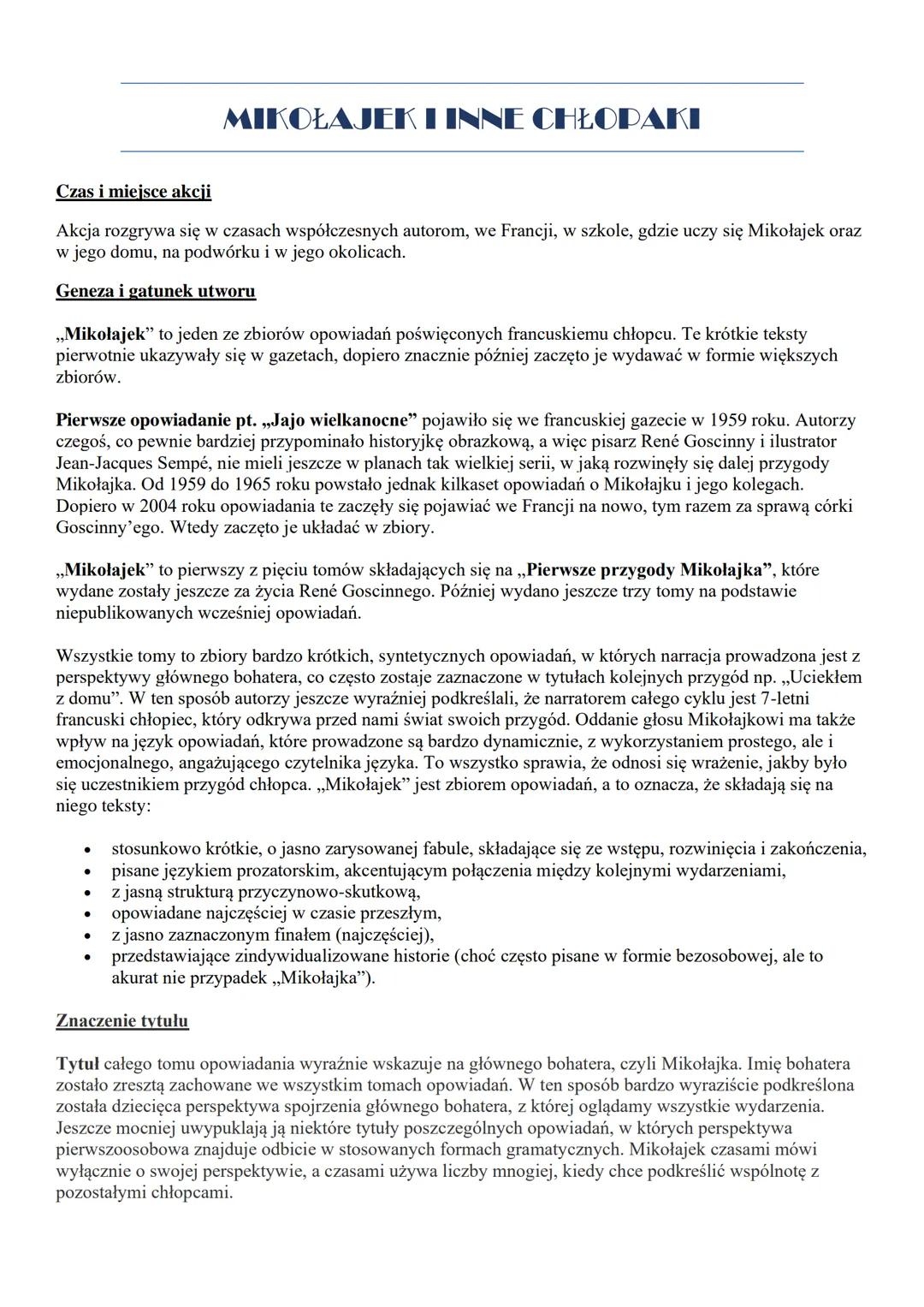 Mikołajek - Streszczenie i Analiza