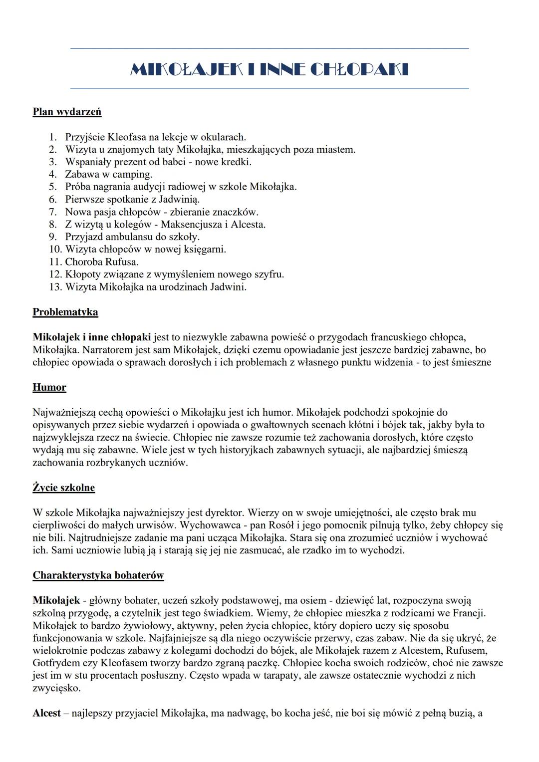 # MIKOŁAJEK I INNE CHŁOPAKI

Czas i miejsce akcji

Akcja rozgrywa się w czasach współczesnych autorom, we Francji, w szkole, gdzie uczy się 