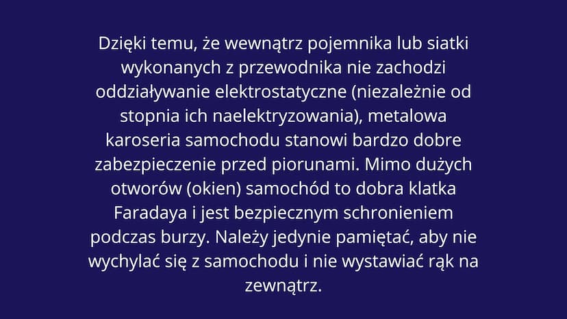 KLATKA
FARADAYA WIEMY, ŻE W PRZEWODNIKU ELEKTRYCZNYM ZNAJDUJĄ SIĘ
SWOBODNE ELEKTRONY, KTÓRE MOGĄ SIĘ W NIM PRZEMIESZCZAĆ.
WIEMY RÓWNIEŻ, ŻE 