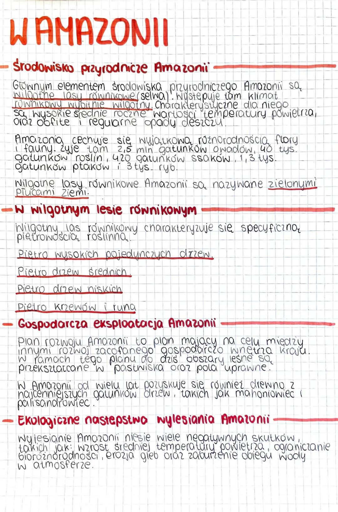 # WAMAZONII

- Środowisko przyrodnicze Amazonii

Głównym elementem środowiska przyrodniczego Amazonii sa,
wilgotne lasy równikowe (selwa). W