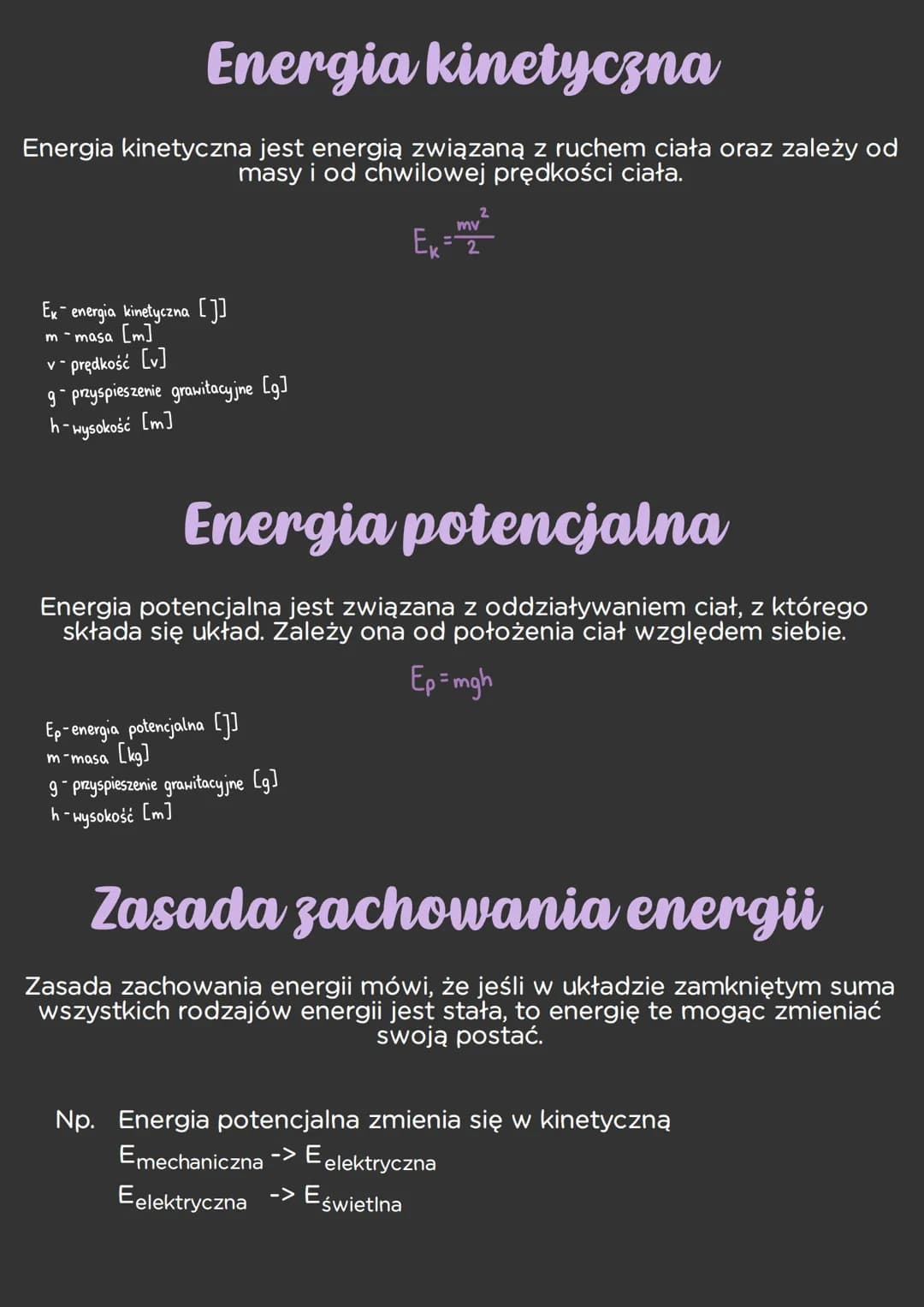 Energia kinetyczna
Energia kinetyczna jest energią związaną z ruchem ciała oraz zależy od
masy i od chwilowej prędkości ciała.
Ex-energia ki