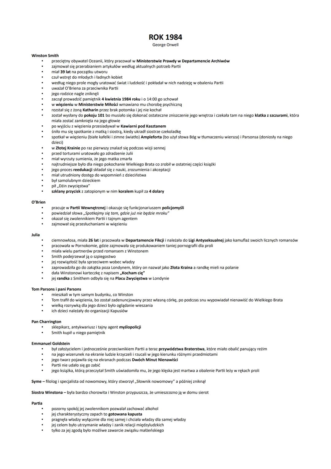 ROK 1984
George Orwell

Winston Smith
* przeciętny obywatel Oceanii, który pracował w Ministerstwie Prawdy w Departamencie Archiwów
* zajmow