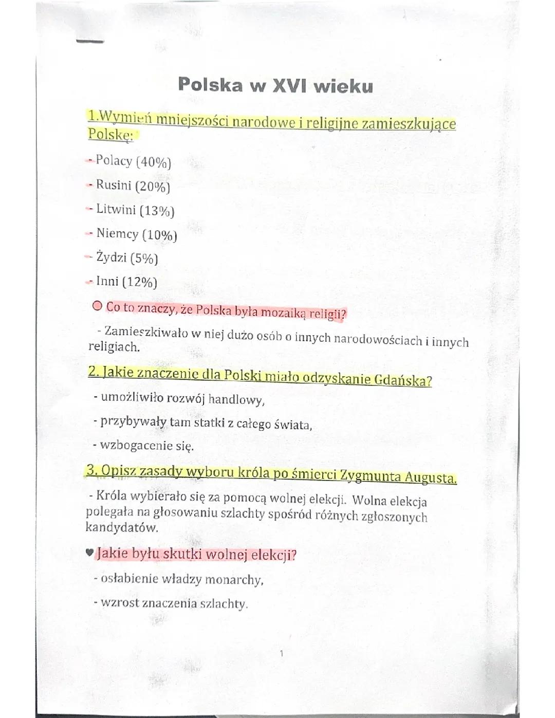 Historia Polski w XVI wieku - Klasa 6