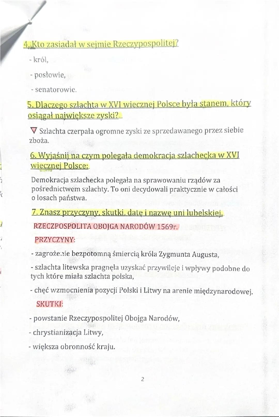 Polska w XVI wieku
1.Wymień mniejszości narodowe i religijne zamieszkujące
Polskę:
--Polacy (40%)
- Rusini (20%)
--Litwini (13%)
Niemcy (10%