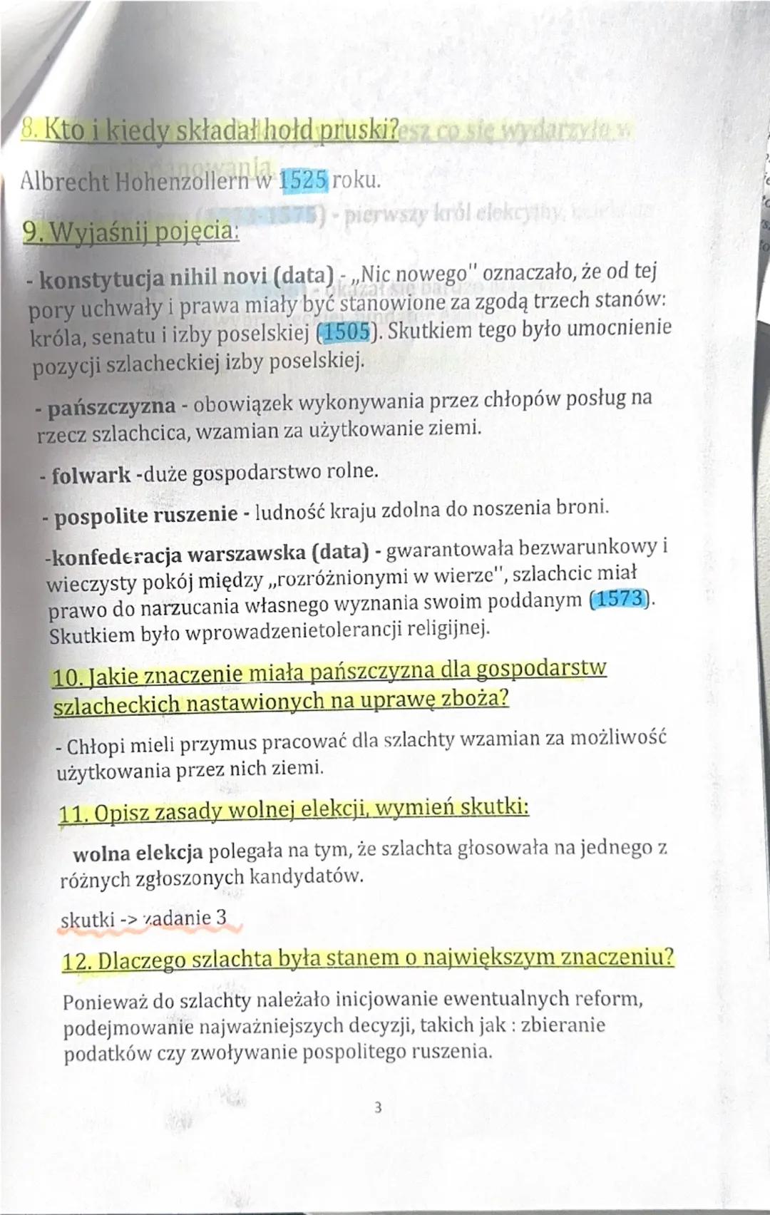 Polska w XVI wieku
1.Wymień mniejszości narodowe i religijne zamieszkujące
Polskę:
--Polacy (40%)
- Rusini (20%)
--Litwini (13%)
Niemcy (10%
