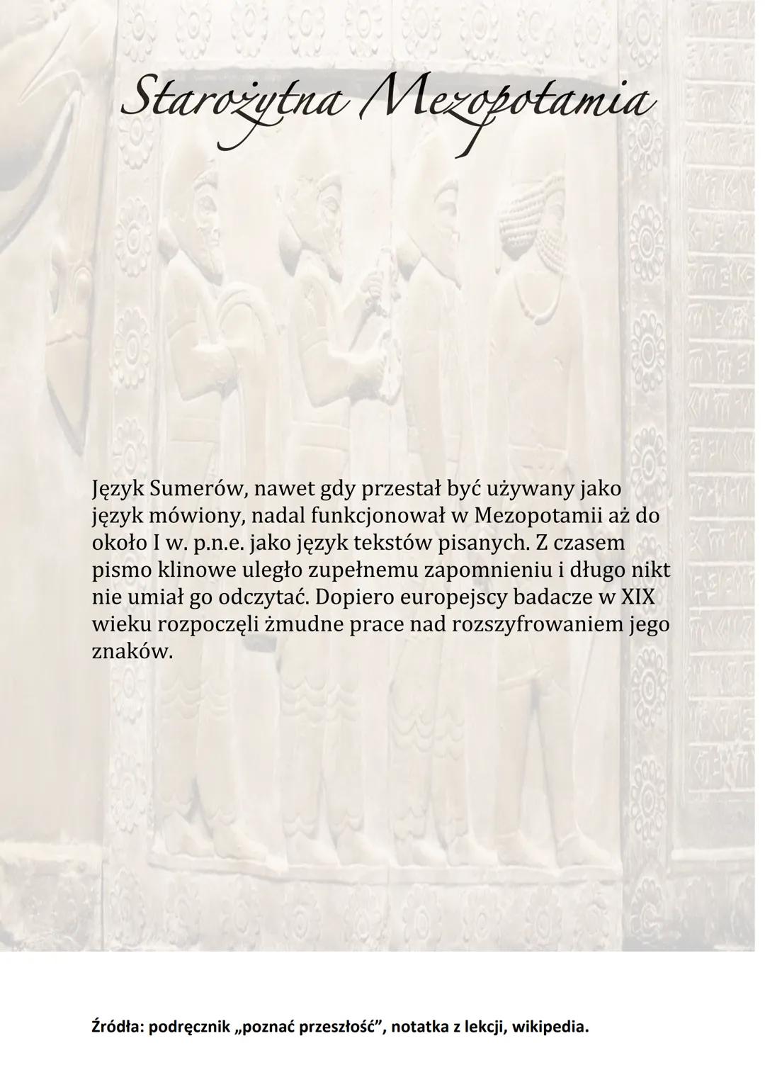 Starożytna Mezopotamia
W gorącej i suchej Mezopotamii deszcz był rzadkością,
a same wylewy rzek nie wystarczały do nawodnienia
wszystkich pó