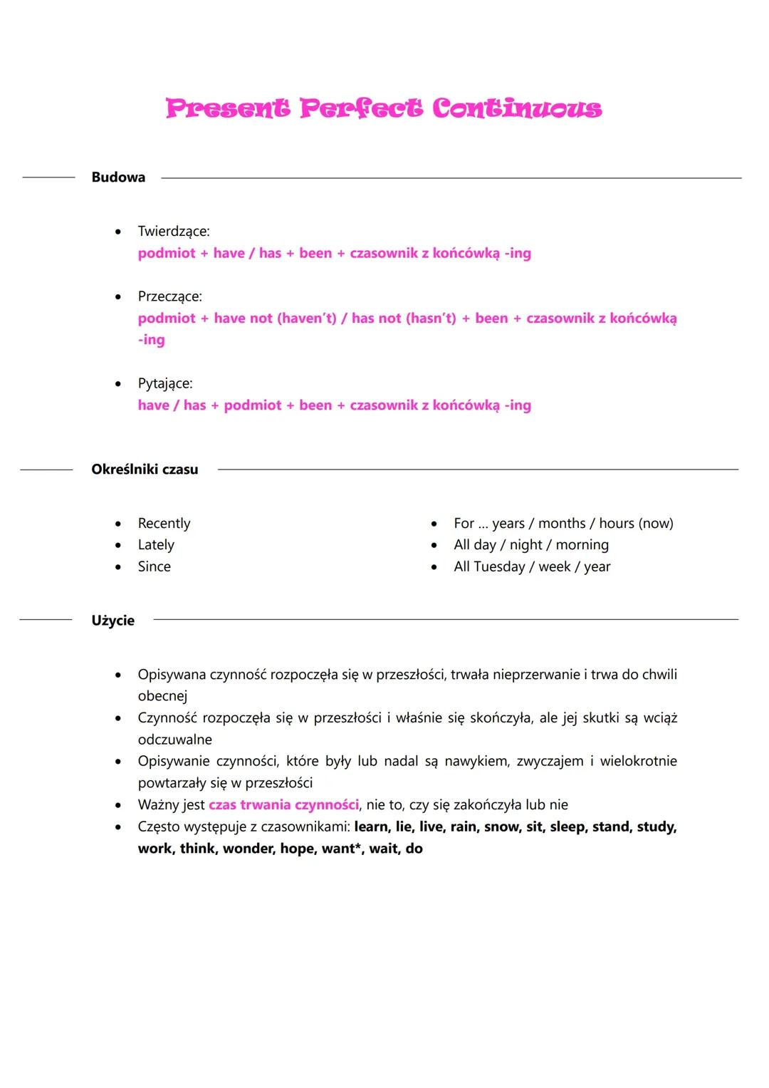 Zastosowanie i Budowa Czasu Present Perfect Continuous