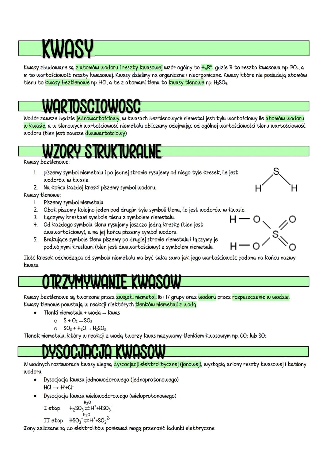 KWASY
Kwasy zbudowane są z atomów wodoru i reszty kwasowej wzór ogólny to HR", gdzie R to reszta kwasowa np. PO4, a
m to wartościowość reszt