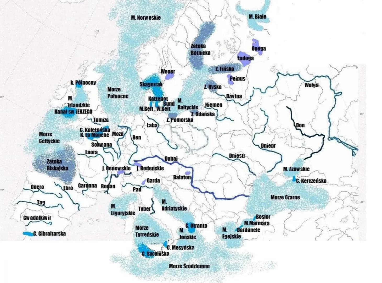 -10
Morze
Geltyckie
Duero
Jag
M.
Irlandzkie
Kanal sw jERZEGO
Zatoka
Biskajska
Gw adalkiwir
k. Północny
Ebro
C. Gibraltarska
Morze
Północne
J