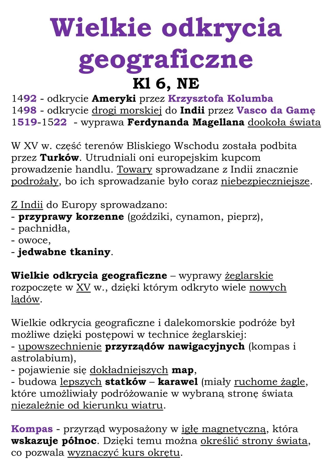 Wielkie odkrycia geograficzne (Kl 6, NE)
