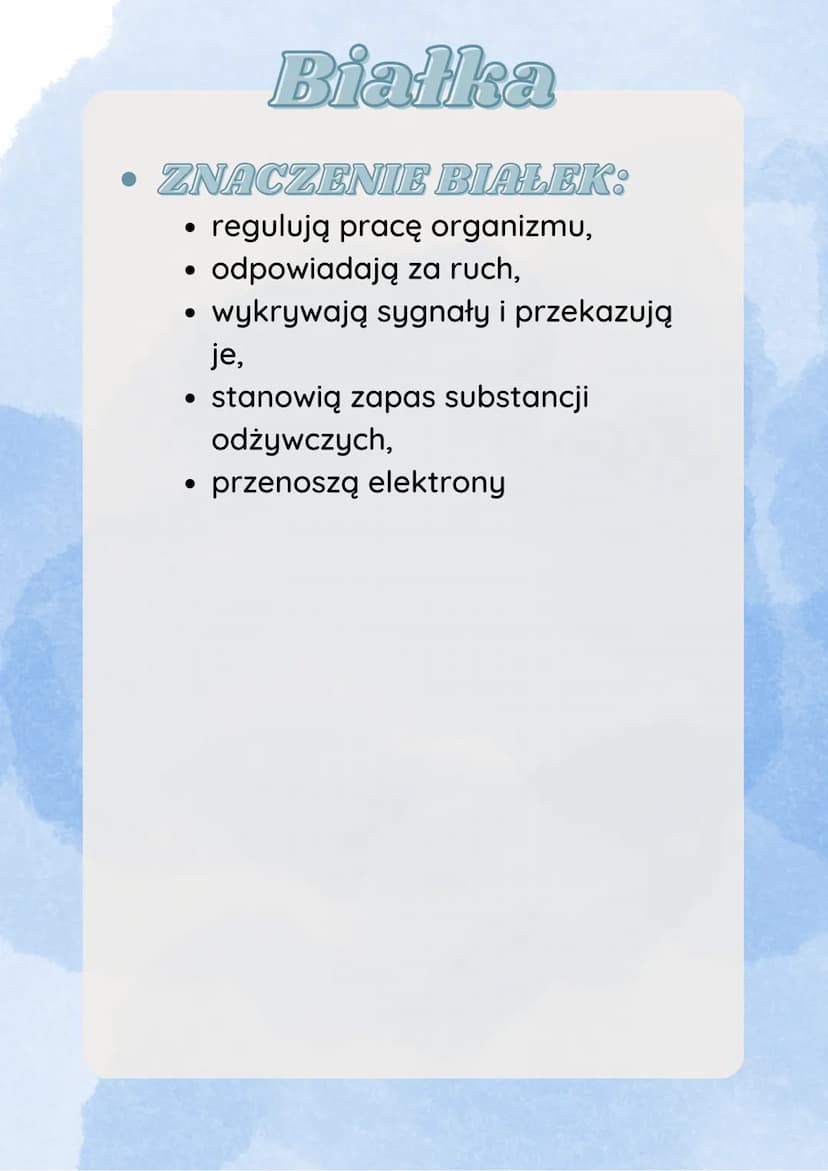 Białka
JAK SĄ ZBUDOWANE
BIAŁKA?
Białka są polimerami zbudowanymi z
20 różnych rodzajów aminokwasów.
Wszystkie białka występujące w
organizmi