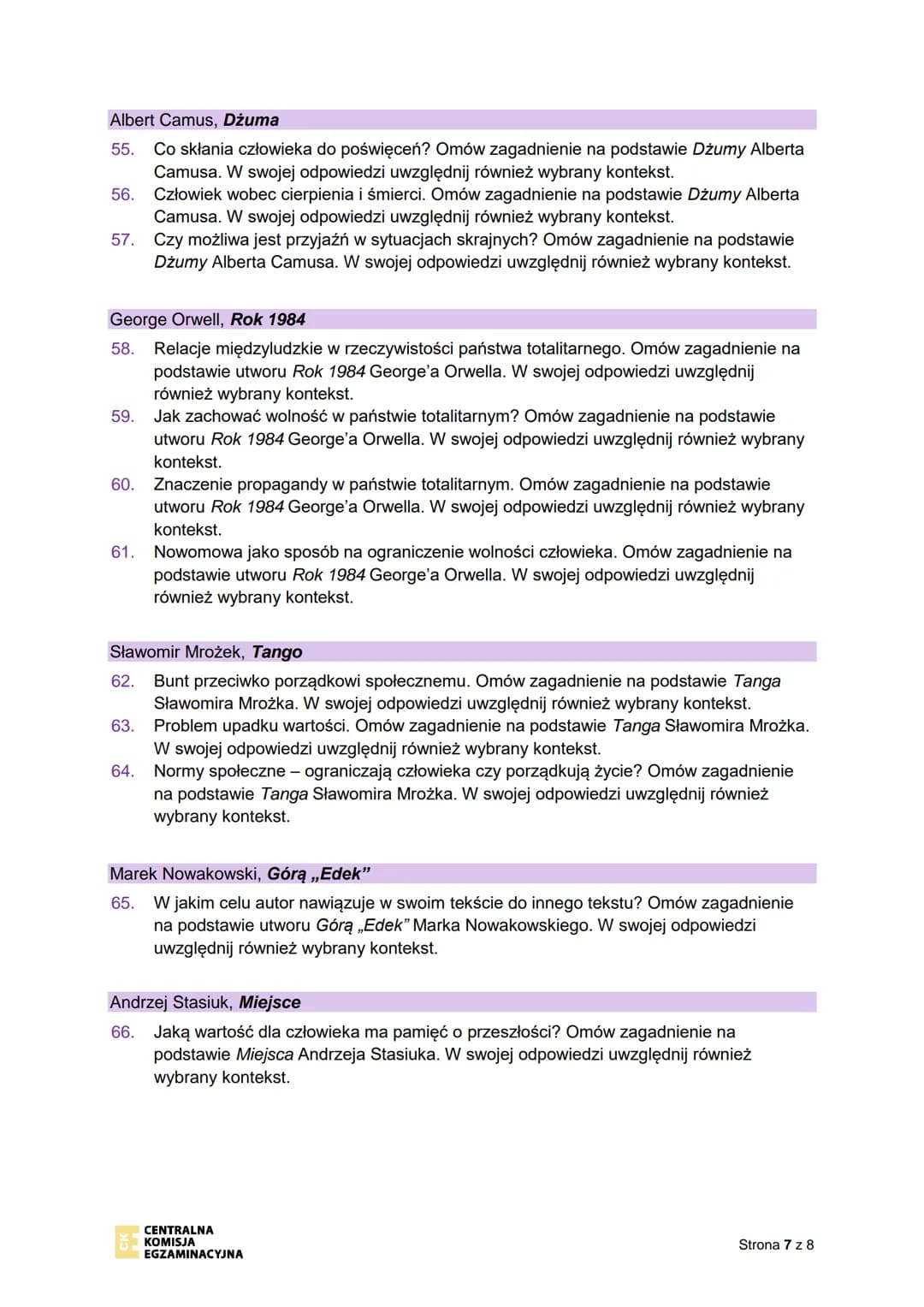 CENTRALNA
KOMISJA
EGZAMINACYJNA
Rodzaj dokumentu:
Egzamin:
Przedmiot:
Komunikat dyrektora Centralnej
Komisji Egzaminacyjnej
z 20 sierpnia 20