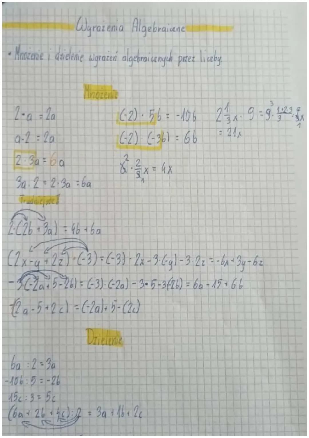 Mnożenie i Dzielenie Sum Algebraicznych - Zadania Klasa 7 PDF