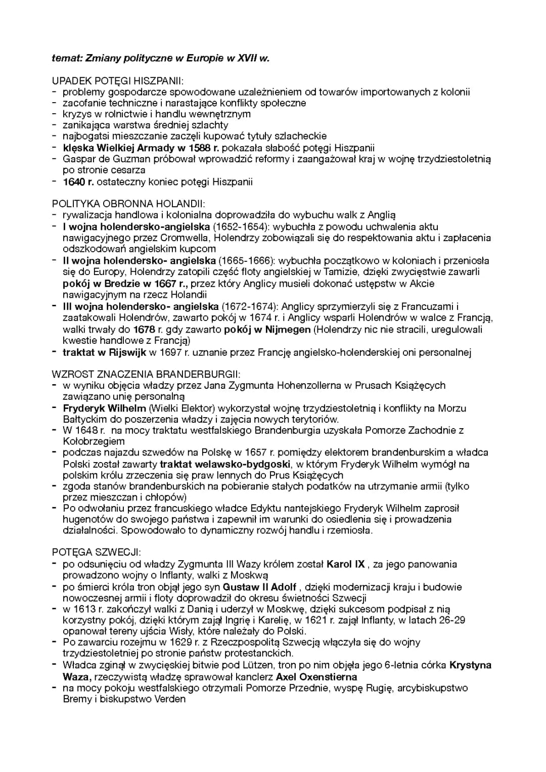 Zmiany polityczne w Europie w XVII w.
