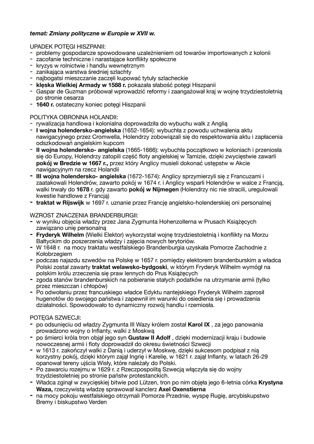 temat: Zmiany polityczne w Europie w XVII w.
UPADEK POTĘGI HISZPANII:
problemy gospodarcze spowodowane uzależnieniem od towarów importowanyc