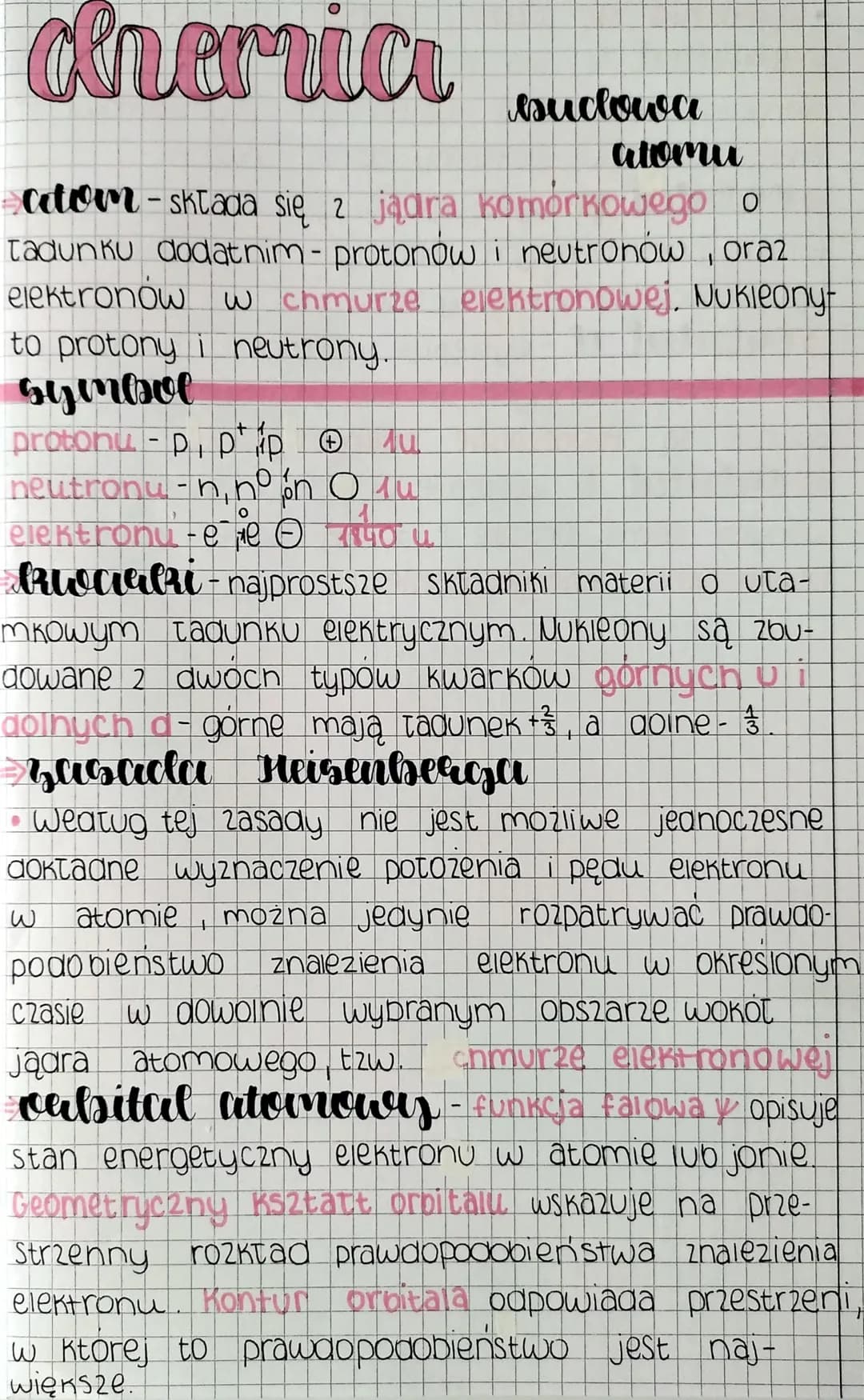 chemia
atom - składa się z jądra komórkowego o
Tadunku dodatnim- protonow i neutronow oraz
elektronow w chmurze elektronowej. Nukleony-
to p