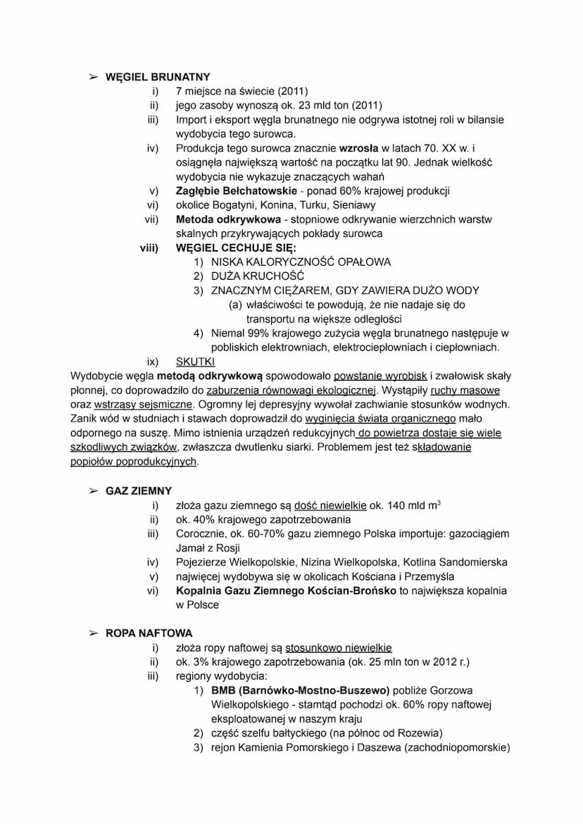 GÓRNICTWO W POLSCE
> WĘGIEL KAMIENNY
i) wydobycie od wielu lat się zmniejsza
ii)
Polska czołowym producentem węgla kamiennego na świecie (20
