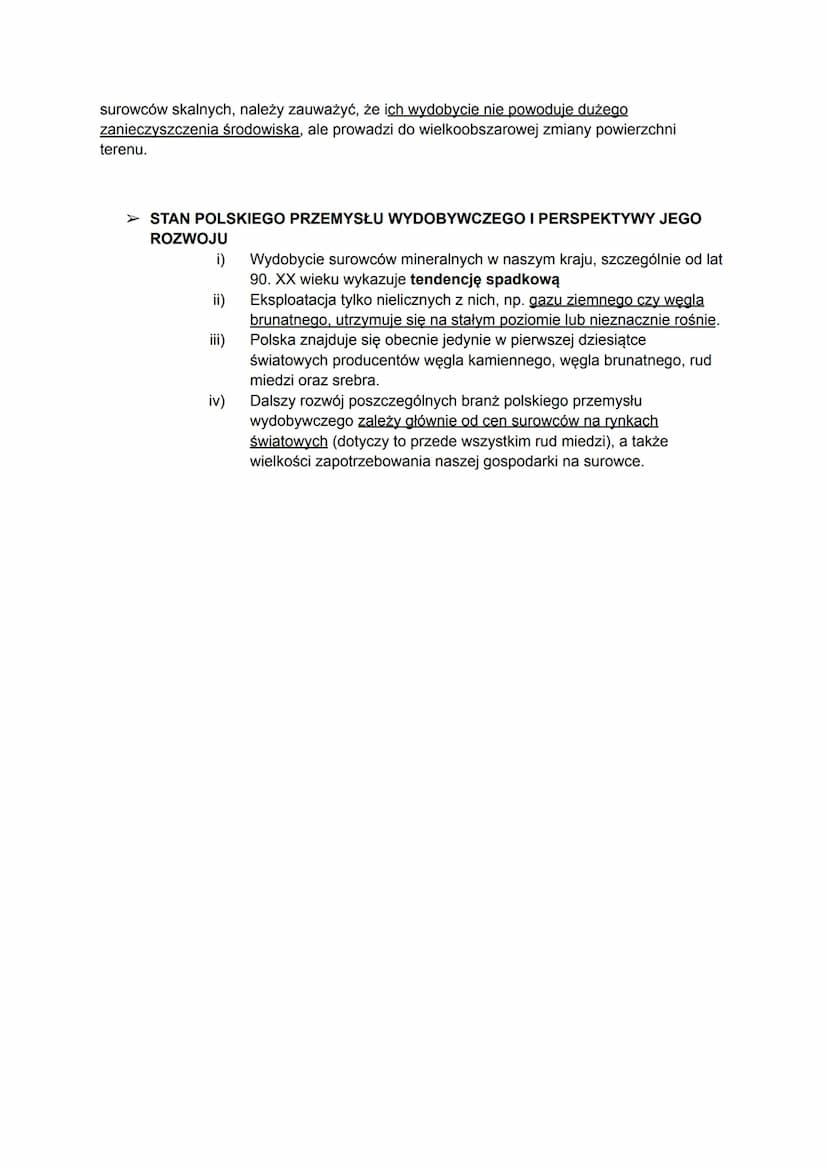 GÓRNICTWO W POLSCE
> WĘGIEL KAMIENNY
i) wydobycie od wielu lat się zmniejsza
ii)
Polska czołowym producentem węgla kamiennego na świecie (20